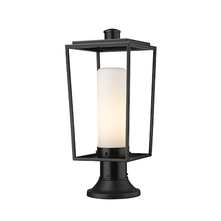 Z-Lite Sheridan 1 Light Outdoor Pier Mounted Fixture, Black & White Opal 595PHMR-553PM-BK